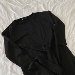 Modern Citizen Black 3/4 Sleeve Cotton Tie Front Midi Dress